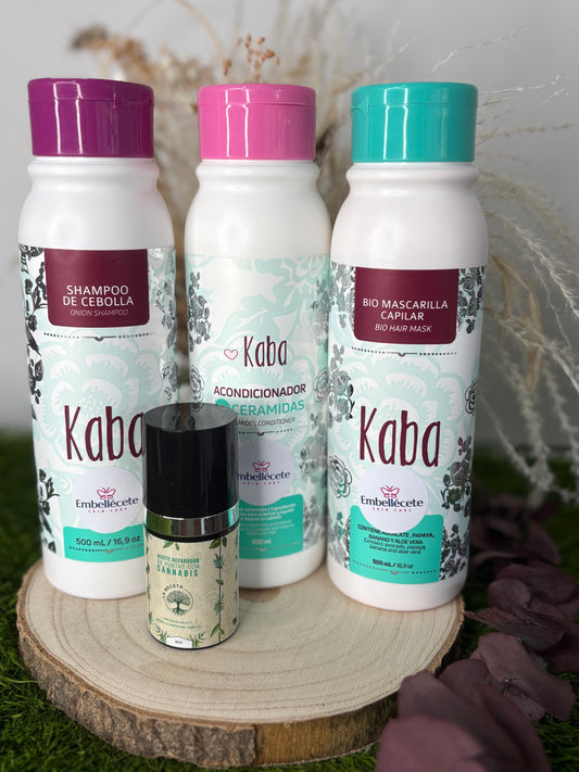 KIT KABA- CHAMPÚ CEBOLLA+ACONDICIONADOR CERAMIDAS+BIOMASCARILLA+ACEITE REPARADOR DE PUNTAS