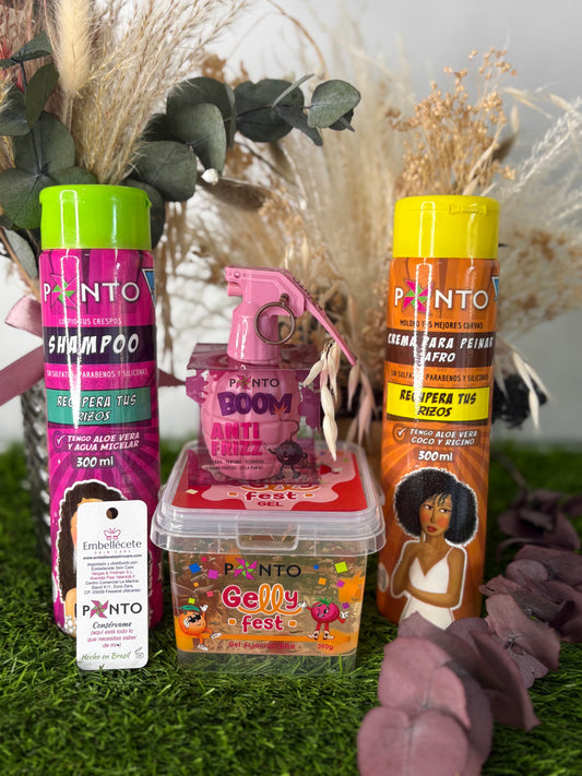 KIT PONTO- CHAMPÚ+CREMA DE PEINAR+GELLY FEST+ BOOM ANTI FRIZZ