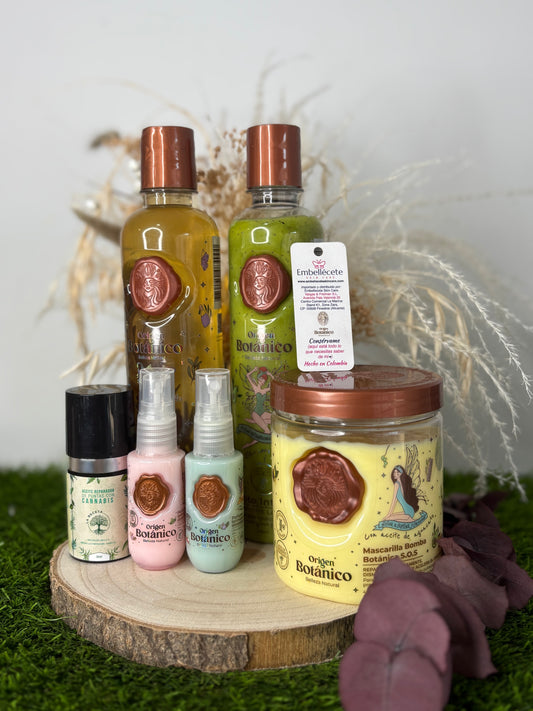 KIT BOTANICO- CHAMPÚ+PLEX+BOMBA BOTANICA+MINI DÚO TERMOPROTECTORES+ACEITE REPARADOR DE PUNTAS