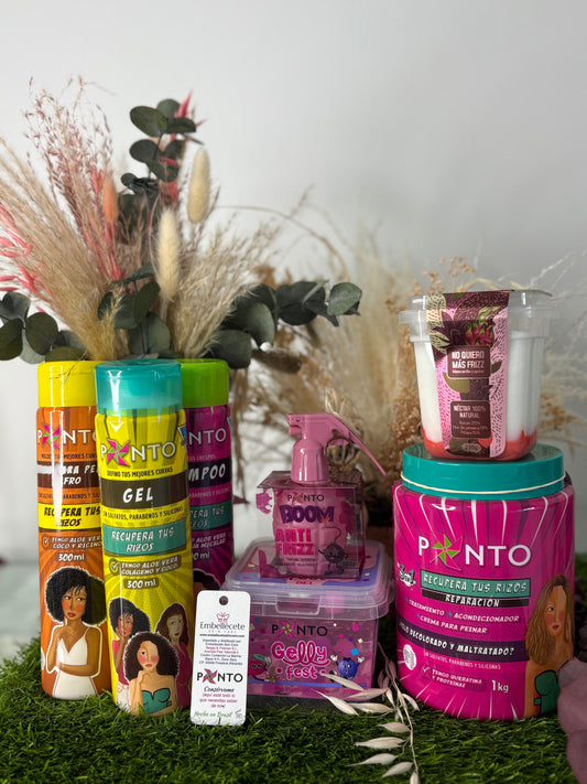 KIT PONTO- CHAMPÚ+CREMA DE PEINAR+GEL+3EN1+ GELLY FEST+ NO QUIERO MAS FRIZZ+ BOOM ANTI FRIZZ