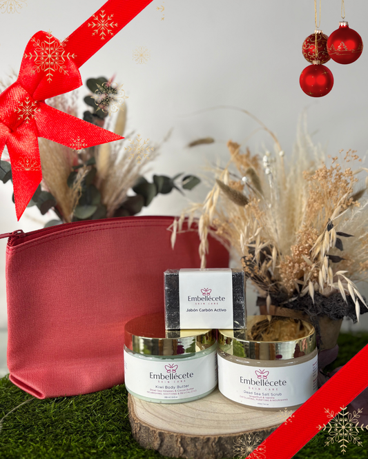 KIT EMBELLECETE- JABON NATURAL- SAL EXFOLIANTE+ MANTEQUILLA NUTRITIVA+ NECESER