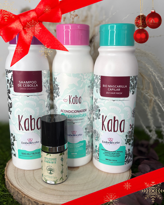 KIT KABA- CHAMPÚ CEBOLLA+ACONDICIONADOR CERAMIDAS+BIOMASCARILLA+ACEITE REPARADOR DE PUNTAS