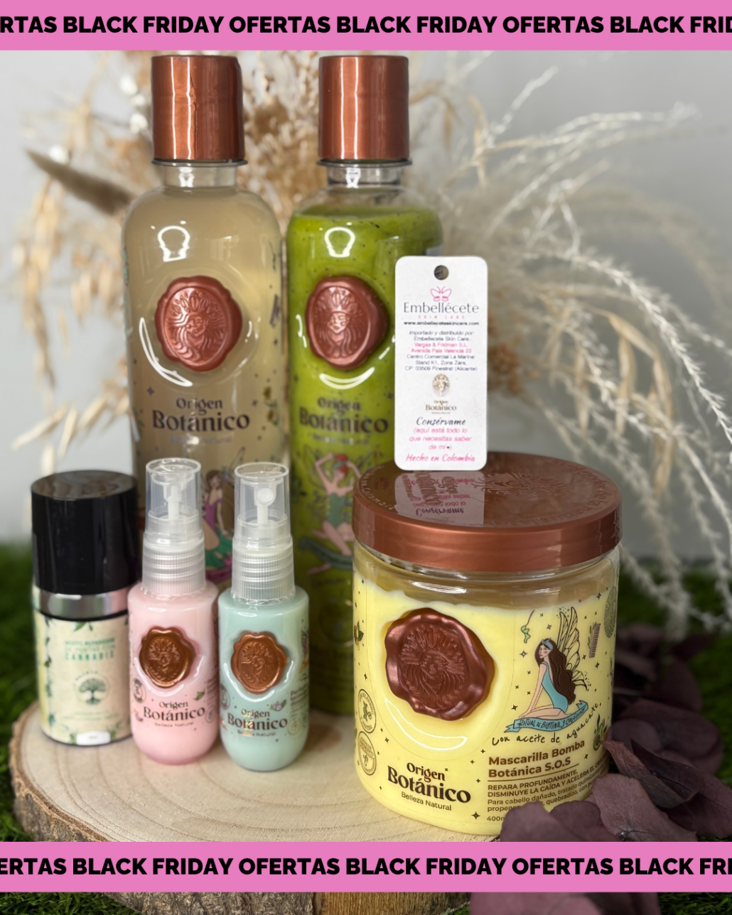 KIT BOTANICO- CHAMPÚ+PLEX+BOMBA BOTANICA+MINI DÚO TERMOPROTECTORES+ACEITE REPARADOR DE PUNTAS