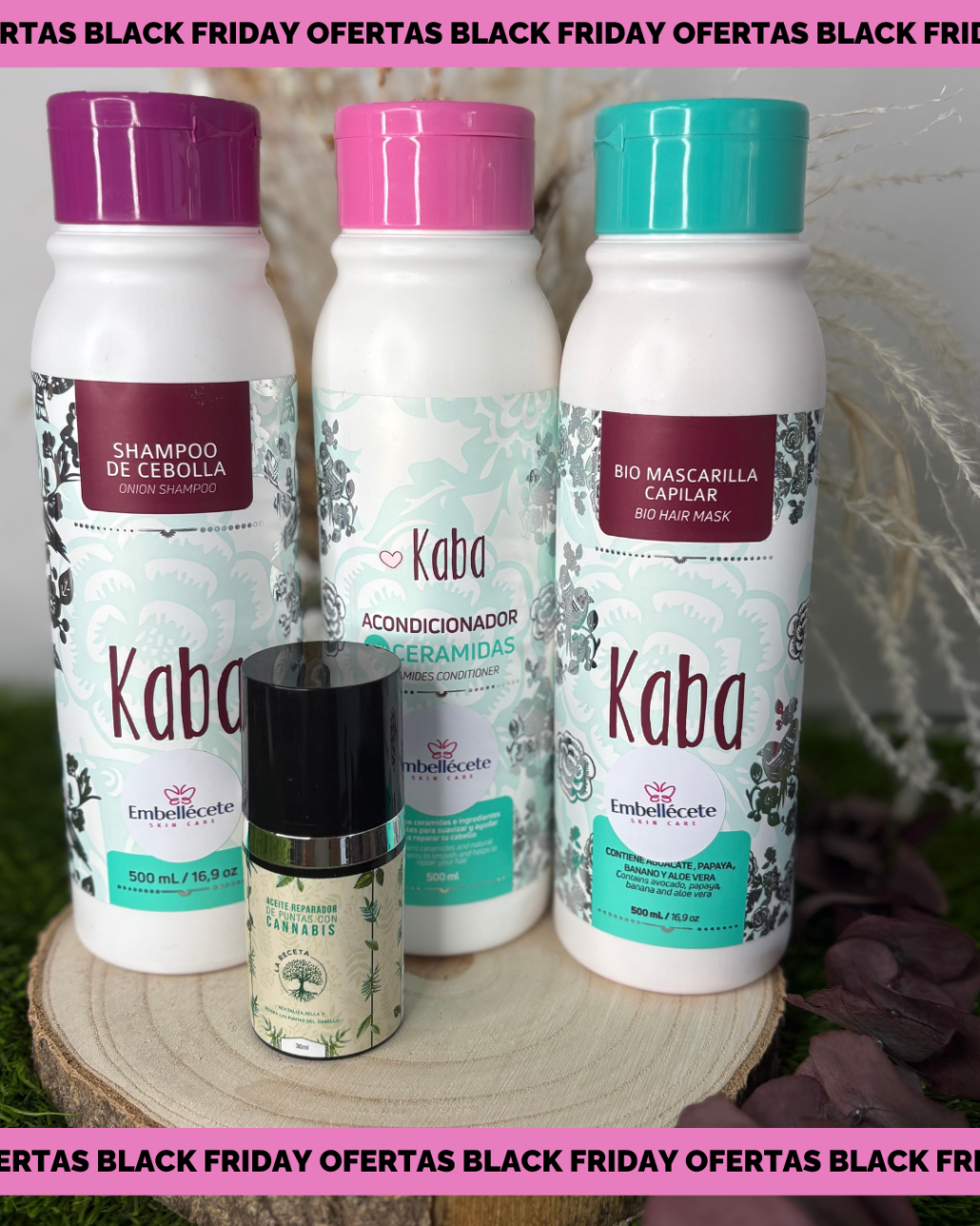 KIT KABA- CHAMPÚ CEBOLLA+ACONDICIONADOR CERAMIDAS+BIOMASCARILLA+ACEITE REPARADOR DE PUNTAS