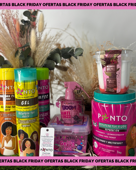 KIT PONTO- CHAMPÚ+CREMA DE PEINAR+GEL+3EN1+ GELLY FEST+ NO QUIERO MAS FRIZZ+ BOOM ANTI FRIZZ