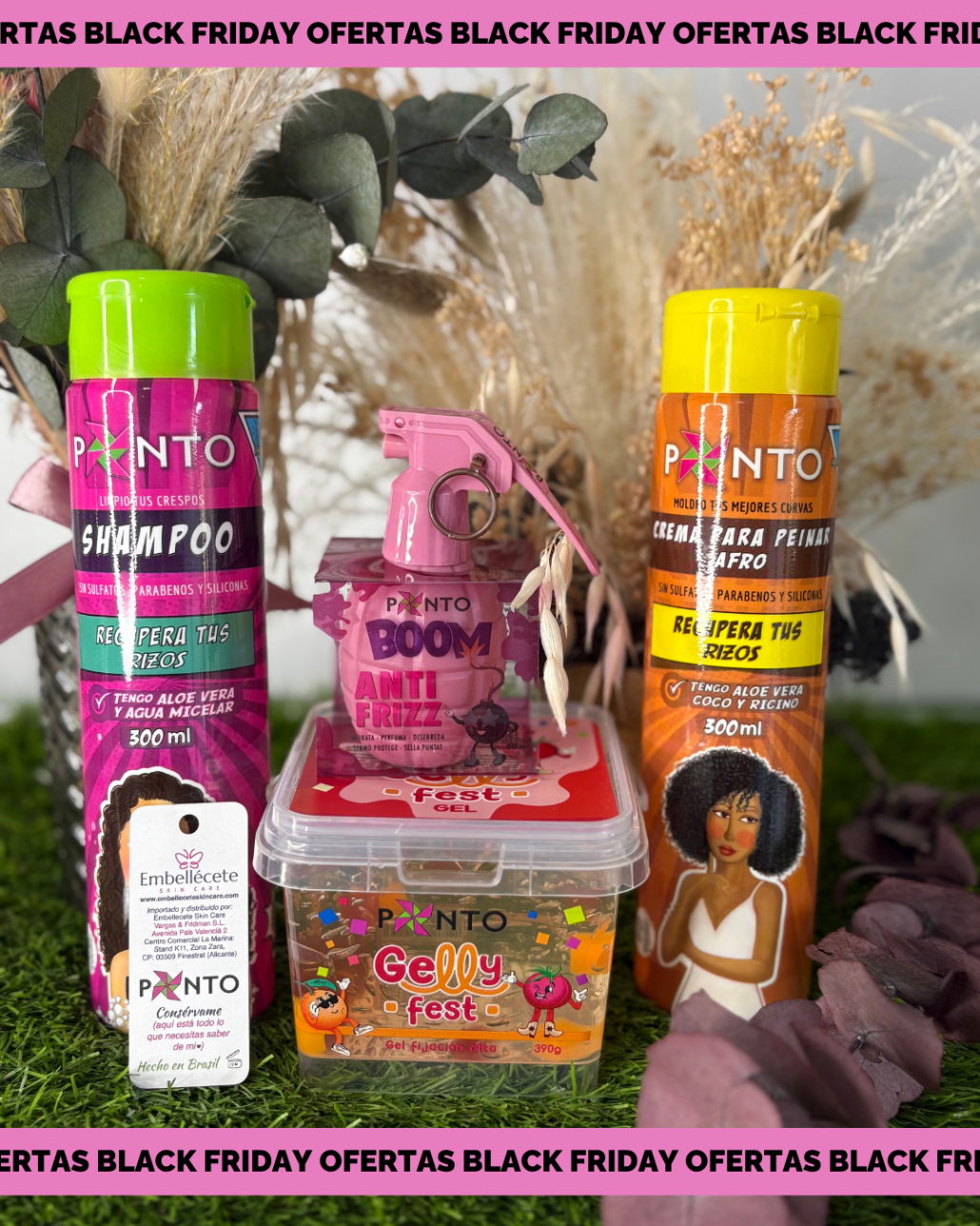 KIT PONTO- CHAMPÚ+CREMA DE PEINAR+GELLY FEST+ BOOM ANTI FRIZZ